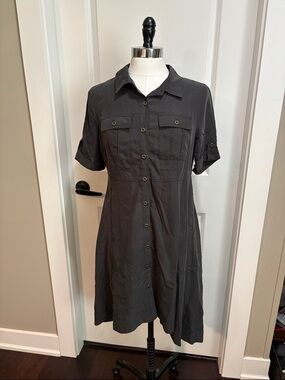 Beige by eci Dark Gray Button-Front Shirt Dress